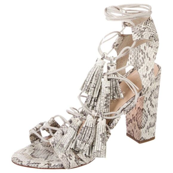 Loeffler Randall Snakeskin Animal Print Gladiator Strapy Tassel Sandals Size 8.5 - Picture 1 of 5